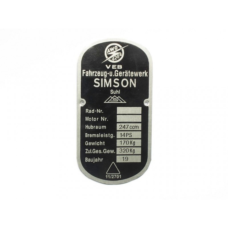 ID plate, Simson AWO 425S