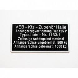 ID Plate  VEB-Kfz-Zubehör...