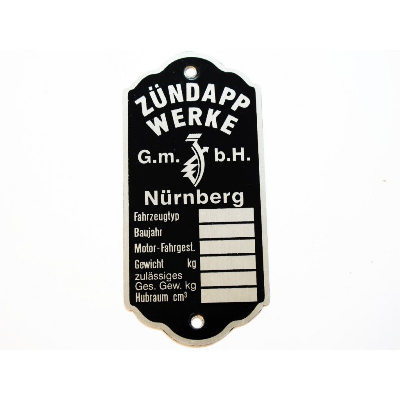 Typenschild  ZÜNDAPP WERKE G m b H